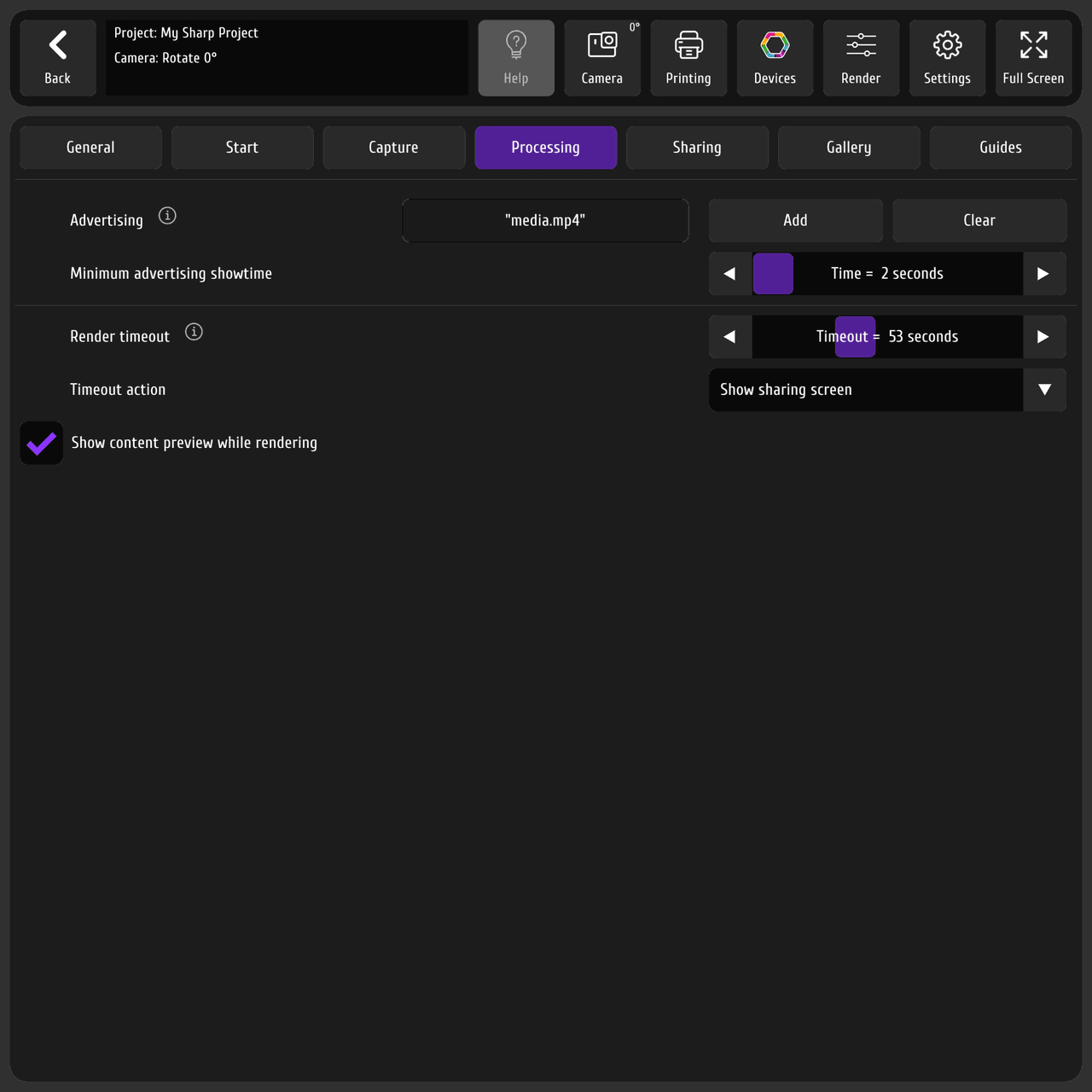 The Booth Options — Processing tab